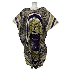 Boho Batik Caftan Maxi Dress Abstract Print Loose Fit Kaftan One Size